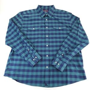 UnTuckit Flannel Shirt Mens XXL Blue Green Plaid Long Sleeve 100% Cotton
